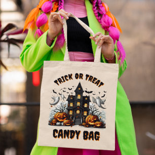 Bolso De Tela Halloween casero con calabazas