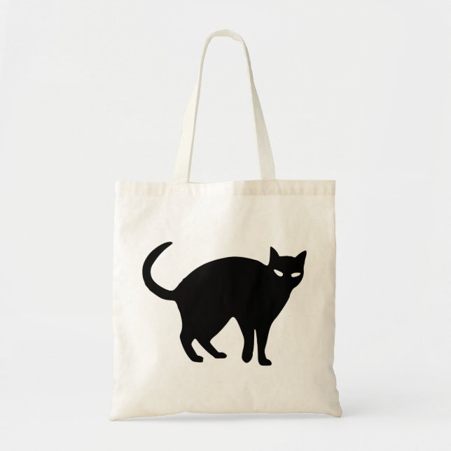 Bolso De Tela Halloween Cat Black Spooky Angry Tail Mascota Anim (Frente)
