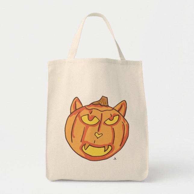 Bolso De Tela Halloween Cat Jack-o-Lantern tiempo de calabaza de (Frente)