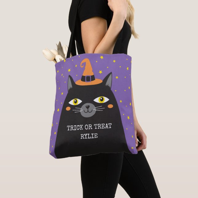 Bolso De Tela Halloween Cat Trick o Treat tot bag (Detalle)