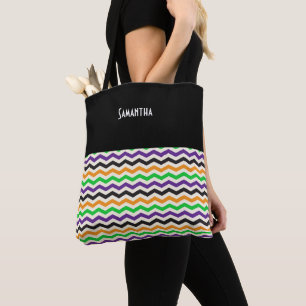 Bolso De Tela Halloween Chevron Green Purple Black Naranja Name
