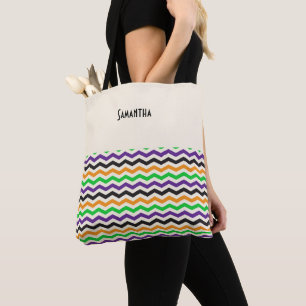 Bolso De Tela Halloween Chevron Green Purple Black Naranja Name