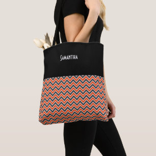 Bolso De Tela Halloween Chevron Negrita Naranja Nombre blanco ne