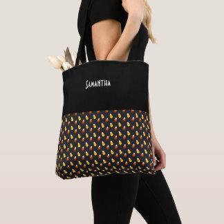 Bolso De Tela Halloween Chocolate Candy Corn con nombre negro