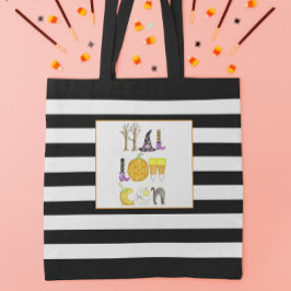 Bolso De Tela Halloween color de agua negro y blanco