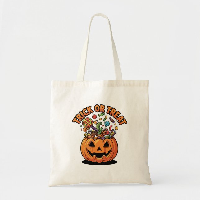 Bolso De Tela Halloween con calabaza de calabaza de truco o truc (Frente)