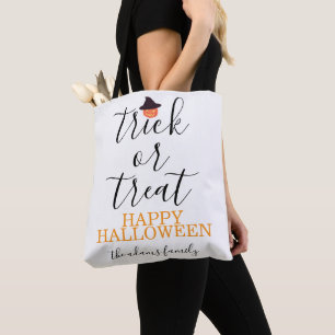 Bolso De Tela Halloween con escritura moderna o truco
