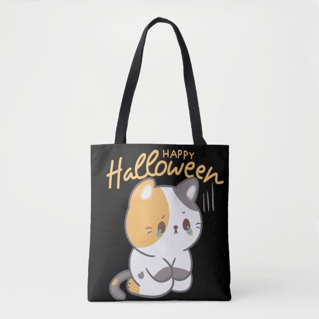 Bolso De Tela Halloween con felino feliz (Anverso)