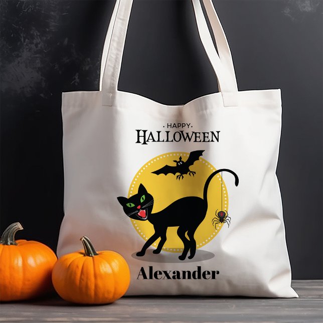 Bolso De Tela Halloween con gatos negros y arañas espumosos (Subido por el creador)