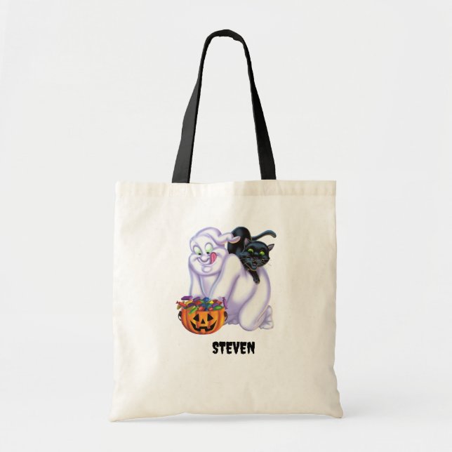 Bolso De Tela Halloween con ghost y gato (Frente)