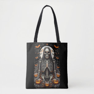 Bolso De Tela Halloween con sombríos esqueletos y calabazas bril