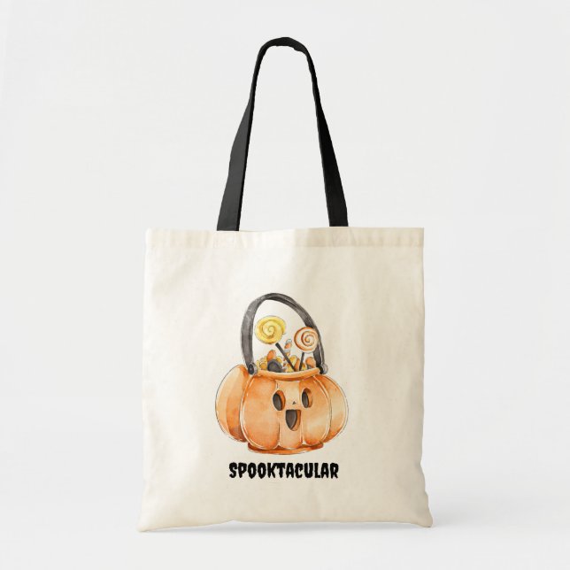 Bolso De Tela Halloween con truco caprichoso o acuarela (Frente)