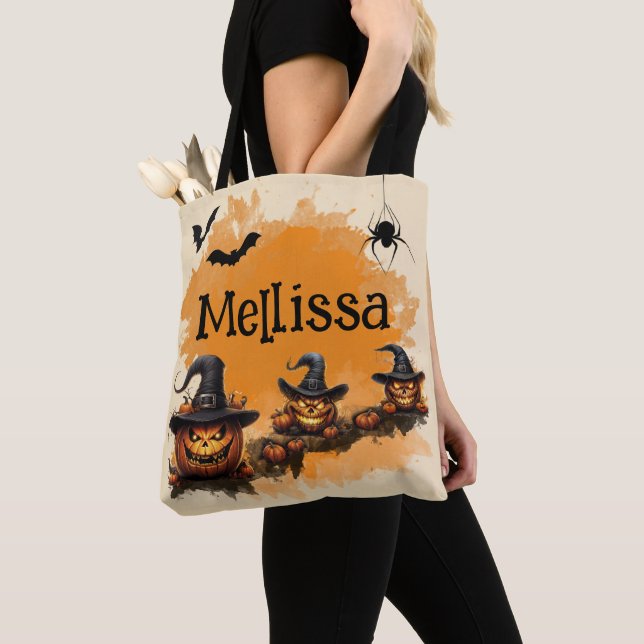 Bolso De Tela Halloween con truco o truco de nombres personaliza (Detalle)
