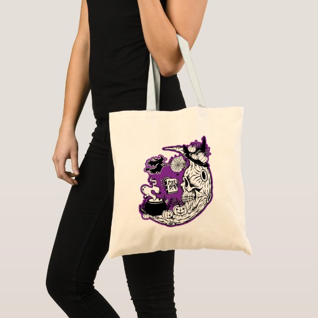 Bolso De Tela Halloween Crescent Moon Witch Skull (Anverso (producto))