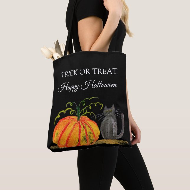 Bolso De Tela Halloween Cute Calabaza Negro gato Moderno (Detalle)