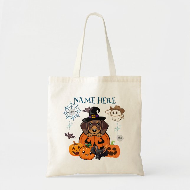 Bolso De Tela Halloween Dachshund Witch Candy Tote Bag (Frente)