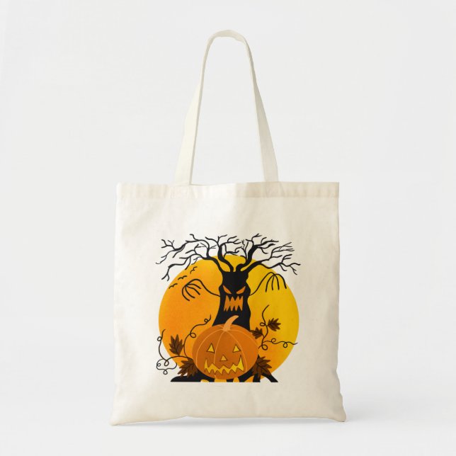 Bolso De Tela Halloween de árbol espeluznante personalizado (Frente)