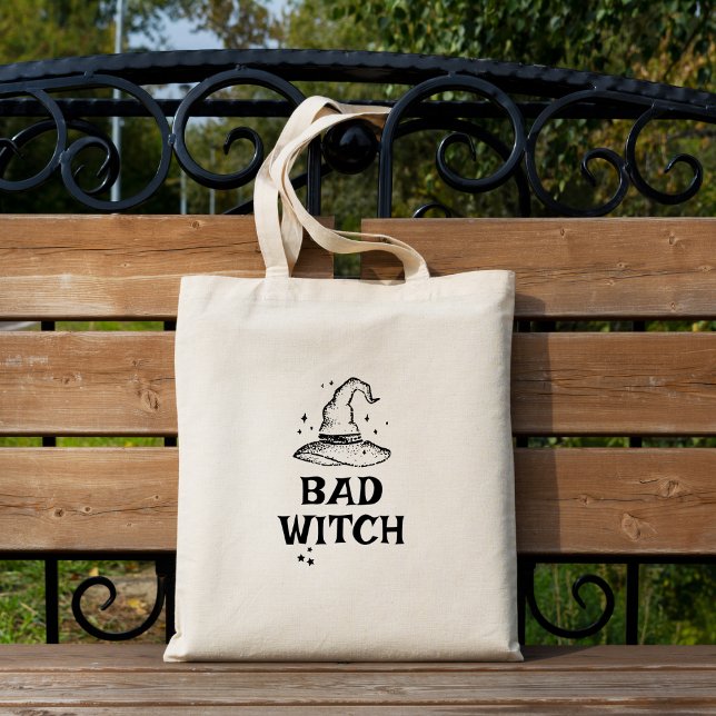Bolso De Tela Halloween de Bad Witch Black and White Stars (Bad Witch Black and White Stars Halloween Tote Bag )