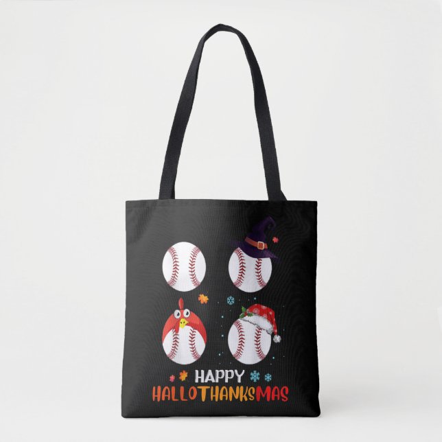 Bolso De Tela Halloween De Béisbol Y Feliz Navidad (Anverso)
