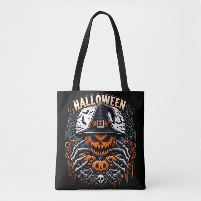 Bolso De Tela Halloween de bruja monstruosa Jack-O'-Lantern (Anverso)