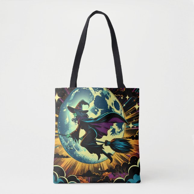 Bolso De Tela Halloween de bruja y luna llena (Anverso)