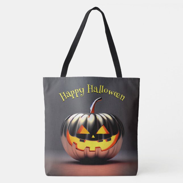 Bolso De Tela Halloween de calabaza brillante (Anverso)