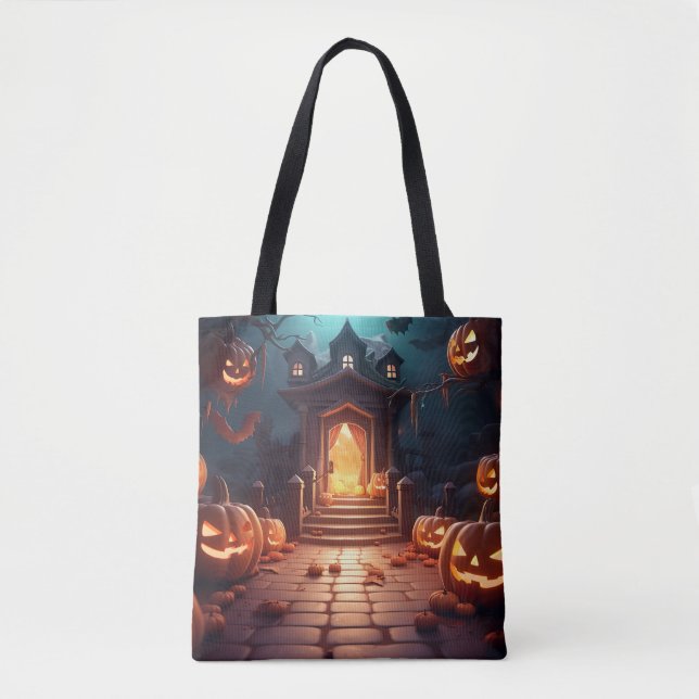 Bolso De Tela Halloween de calabaza brillante (Anverso)