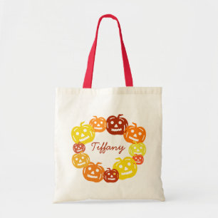 Bolso De Tela Halloween de calabazas retro coloridas personaliza