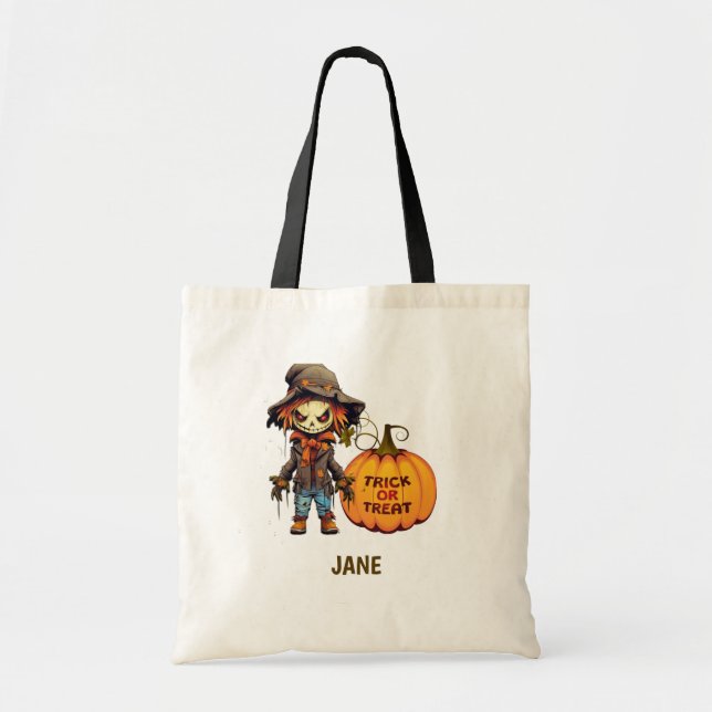 Bolso De Tela Halloween de espantapájaros y calabaza (Frente)