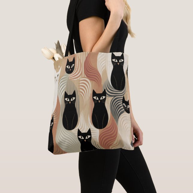 Bolso De Tela Halloween de gato negro boho (Detalle)