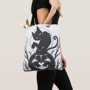 Bolso De Tela Halloween De Gato Negro Y Calabaza