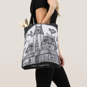 Bolso De Tela Halloween de Haunted House y Bats