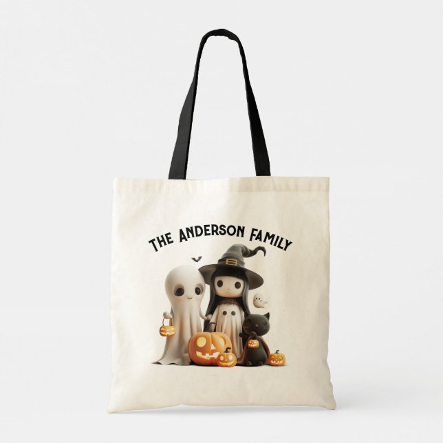 Bolso De Tela Halloween de la familia de las calabazas fantasma  (Reverso)