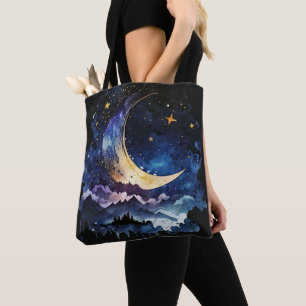 Bolso De Tela Halloween de luna azul y luna de oro y nubes