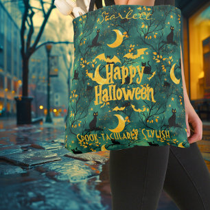 Bolso De Tela Halloween de personalizable con gatos, murciélagos