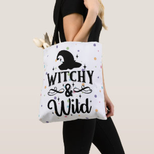 Bolso De Tela Halloween de Punto de Polka Brujo y Salvaje