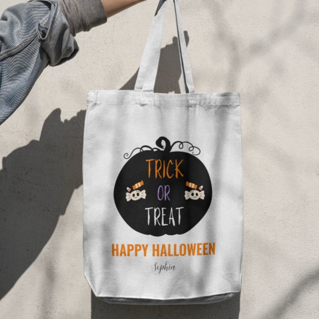 Bolso De Tela Halloween de truco o truco personalizable (trick or treat halloween tote bag)