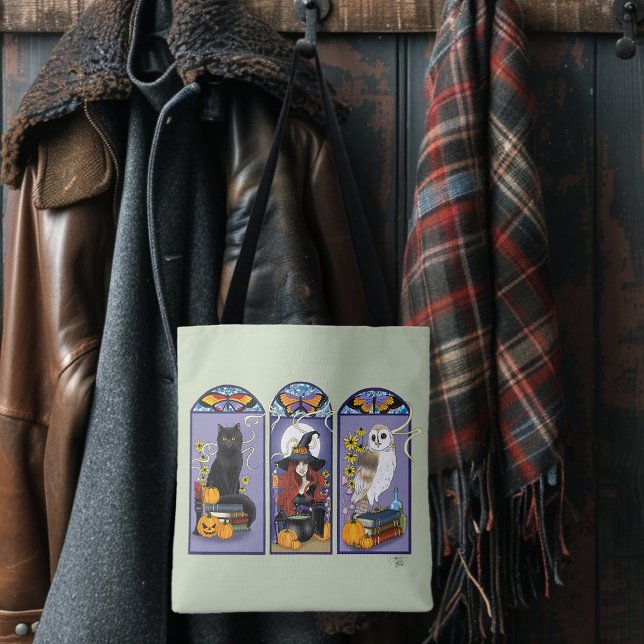 Bolso De Tela Halloween del Gato de la Bruja de Art Nouveau (Subido por el creador)