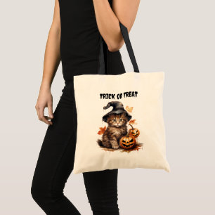 Bolso De Tela Halloween del gato Jack o'Lantern, Gorra de brujas