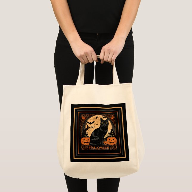 Bolso De Tela Halloween del gato negro Kitty (Anverso (producto))