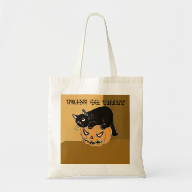 Bolso De Tela Halloween del gato y la calabaza (Frente)
