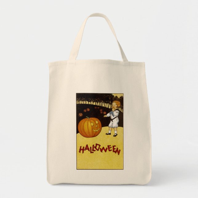Bolso De Tela Halloween del Parche de Calabaza Jack o'Lantern (Frente)