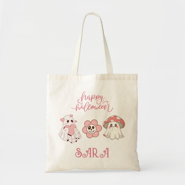 Bolso De Tela Halloween dulce con flores y hongos (Frente)