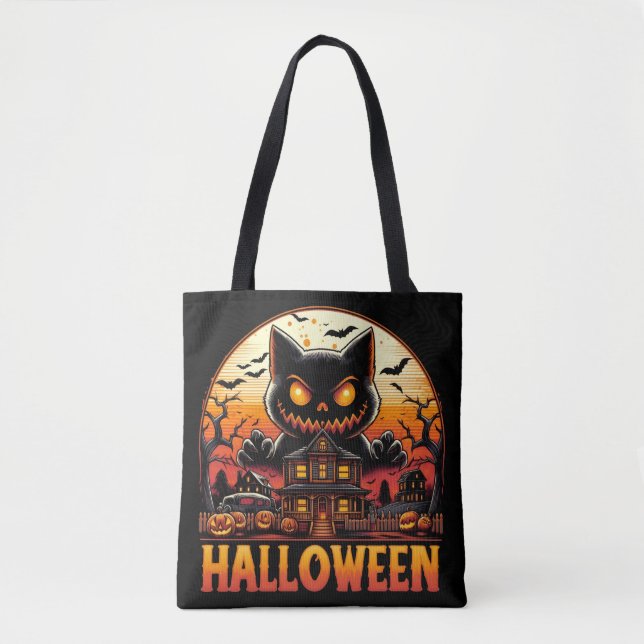 Bolso De Tela Halloween en la casa de un gato ensordecedor (Anverso)