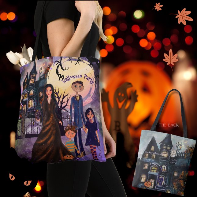 Bolso De Tela Halloween en la casa gótica de doble cara (Double-Sided Gothic Haunted House Halloween Tote Bag)