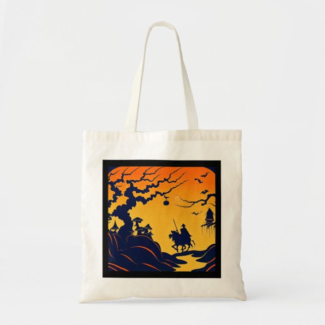 Bolso De Tela Halloween - Estilo Woodcut 8 (Frente)