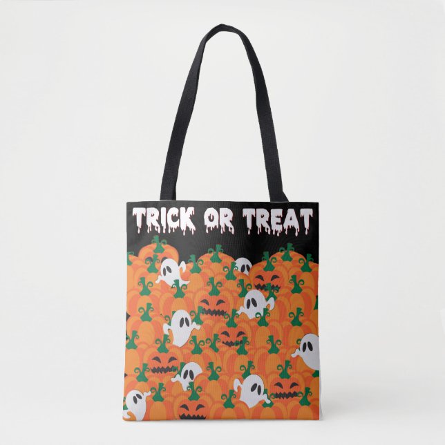 Bolso De Tela Halloween Fantasma Parche de calabaza Haunted Gran (Anverso)