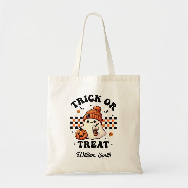 Bolso De Tela Halloween fantasma personalizado o truco (Frente)