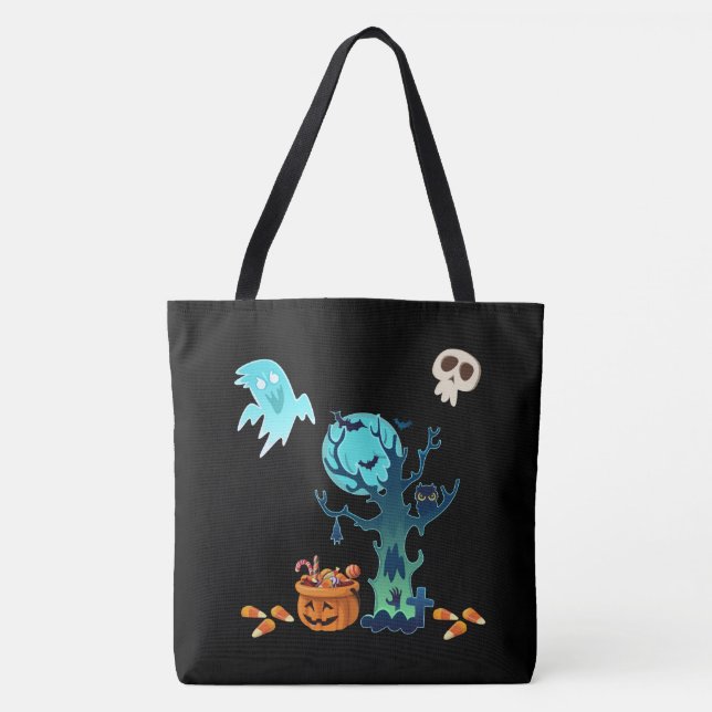 Bolso De Tela Halloween Fantasmas espeluznantes Fantasmas Bats S (Anverso)