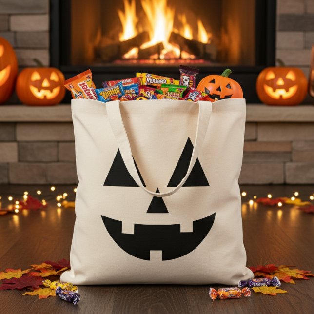 Bolso De Tela Halloween Feliz cara de Jack-O-Lantern (Cute Halloween Happy Jack-O-Lantern Face Tote Bag)